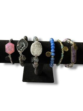 Kinsley Armelle 6pc Druzy Geode Stone Beaded Bracelet Stack Set Boho STRETCH FAB